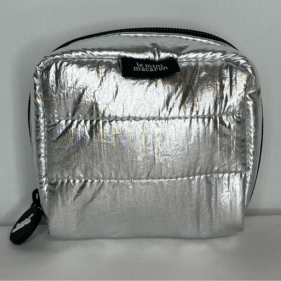 Le Mini Macaron Handbags - Le Mini Macaron Silver Disco Pouch-Quilted Nylon Zipper Pouch